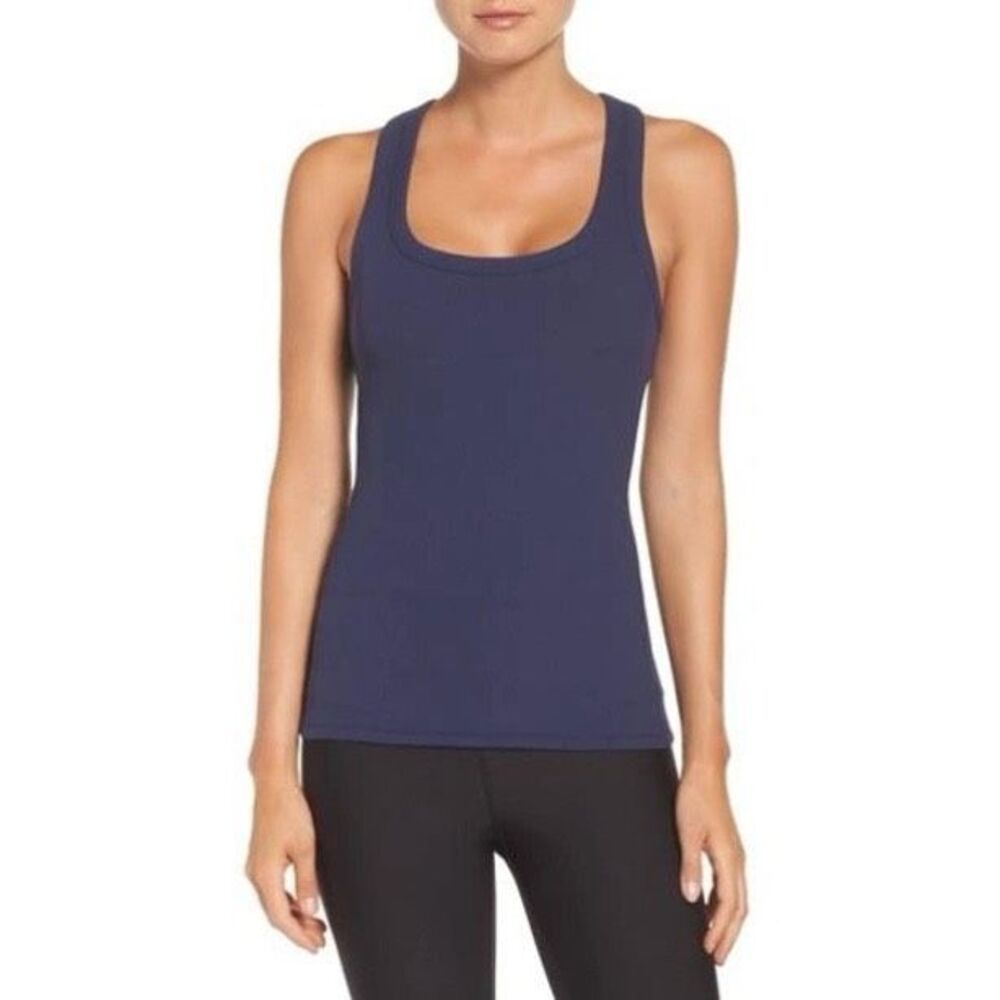 ALO YOGA Support Ribbed Racerback Tank In Rich Navy - Picture 2 of 7